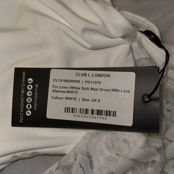 Club L London split leg lace sleeve square next maxi dress white womens size 4 - Picture 5 of 6